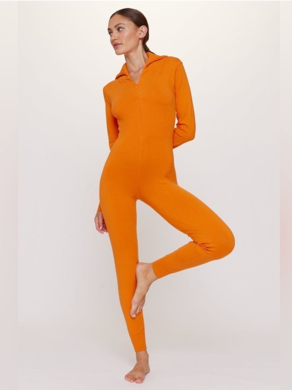 Live The Process Culum Ribbed Knit Jumpsuit Size M Orange Stretch Skiing NWOT